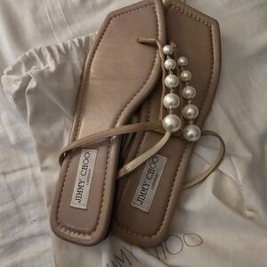 Jimmy Choo Beige Pearl-Embellished Sandals